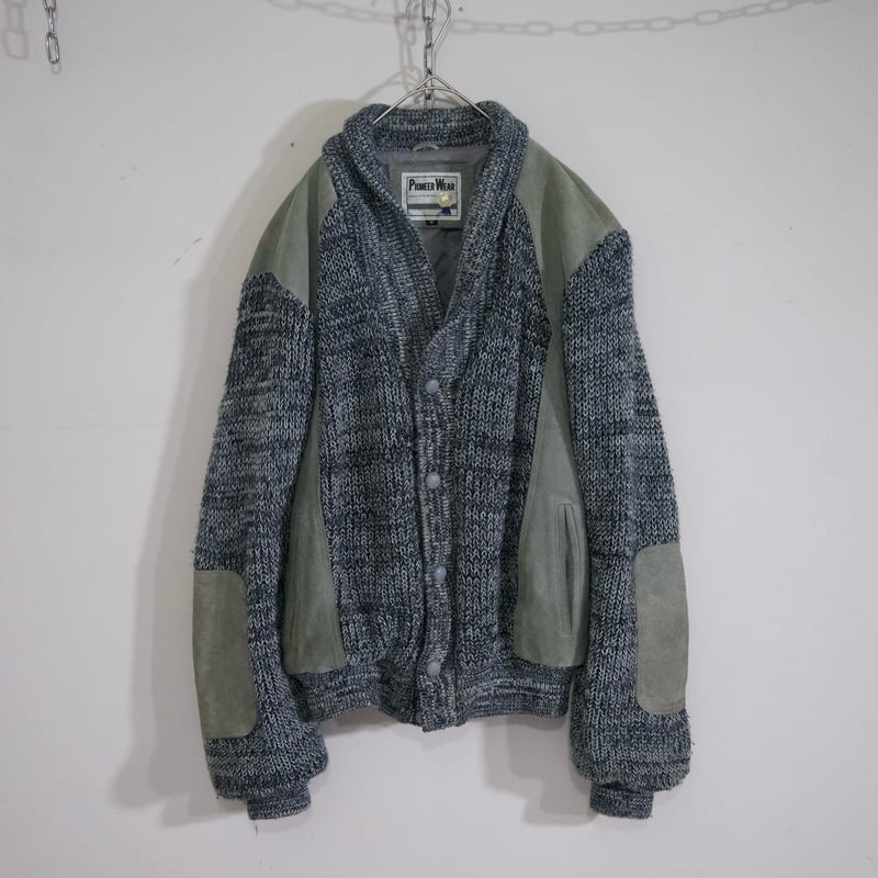 スエード ニットカーディガン80s 90s vintage 80's vintage スウェードレザー切替 ニット カーディガン