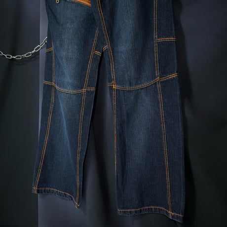 KOSMO MODA (K&M Jeans) Stitched Switching Zipper Gimmick Wash Baggy Denim