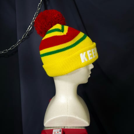 USED Raster Color Border Embroidery Acrylic Bonbon Knit Cap