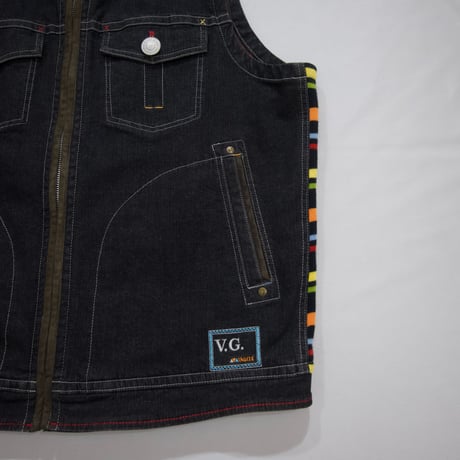 USED Acrylic Knit & Fake Suede Switching Denim Vest