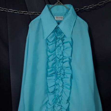 L&M Fashions Turquoise Blue Twill L/S Frills Shirts