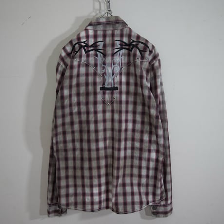 USED 00s taste Ombre Check Tribal Design L/S Western Shirts