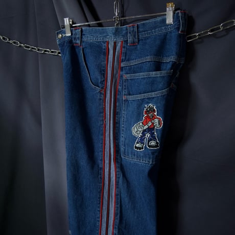 HERE&THERE Cyber B-boy Embroidery SideLine Cropped Raver Denim