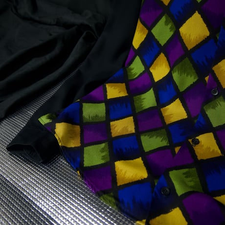 90s BUONUOMO USA Made Gradation Diamond Check Rayon100% L/S Open Collar Shirts