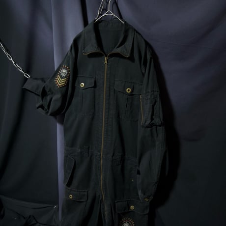 291295HOMME Skull Embroidery Studs Jump Suits All in One