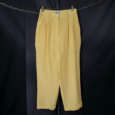 90s Bridgewater 2Tuck Silk 100% Pale yellow Pegtop Tapered Slacks