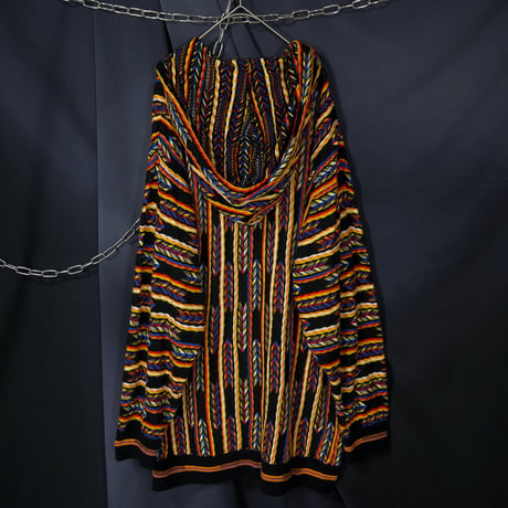 00s Ak:cess Multi Color Border Stripe Oversized Acrylic Full zip 3D Knit Hoodie Sweater