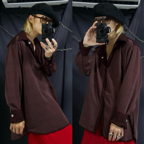 VERGINE MILANO Rayon Regimental Stripe Fake Reversible Draping L/S Shirts