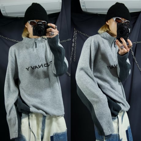 90s~00s OLD NAVY Halfzip Pullover Side Switching&Embroidery Fleece Jacket