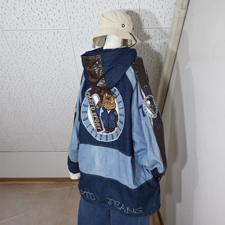 PARTO SPORT Denim×PU Leather Mountain Hoodie Jacket