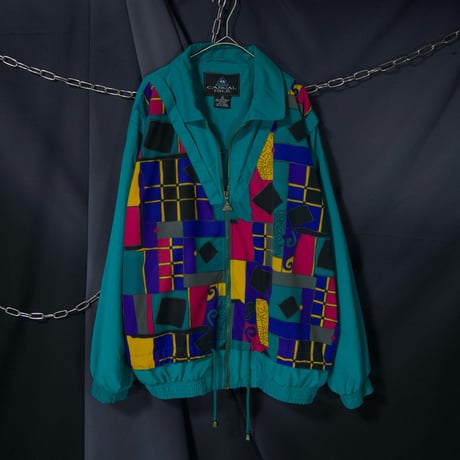 90s CASUAL ISLE Picasso motifs Art Graphics SetUp Polyester Blouson/Wide Easy Pants