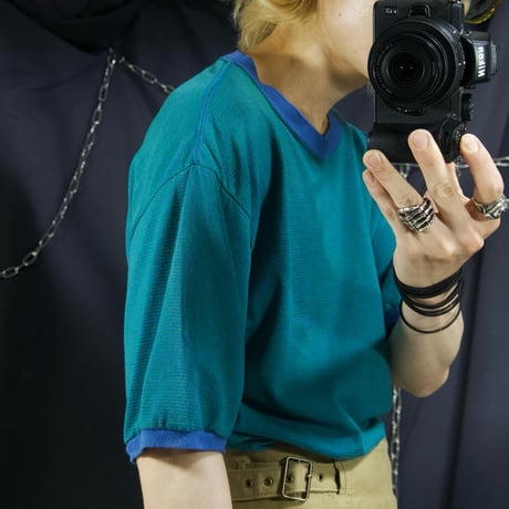 90s ROUTE66 Emerald Graduation Border S/S Ringer Tee