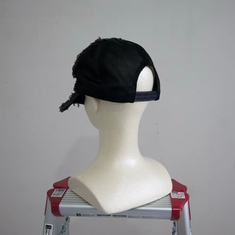 USED Skull Embroidery Fringe Denim Mesh Cap