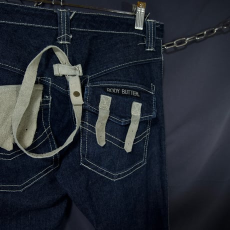 c96~04 BODY BUTTER Leather Switching BootsCut Flare Denim