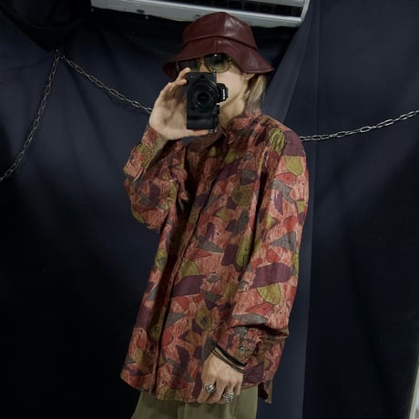 90s “Nostalgic Elements” Geometric Splash Full Glaphic L/S Silk Shirts