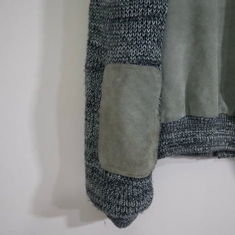 80s Pioneer Wear Suede Leather Switched Oversized Acrylic Knit Cardigan