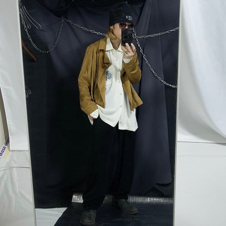 90s~00s RENOWN Japan made Triacetate Pleats Gauze Emblem Embroidery L/S Shirts