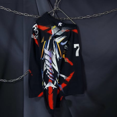 90s DESCENTE V-Neck Geometry Full Graphic L/S Game Shirts