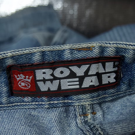 ROYAL WEAR Wash Blue Patchwork Embroidery Baggy Denim