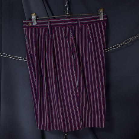 90s USA made School Color Multi Stripe 2Tuck Wide Slacks Shorts