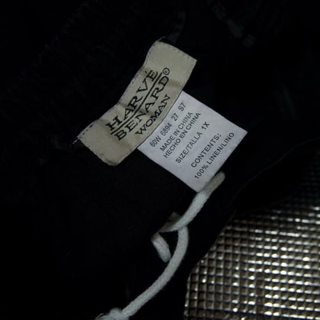 90s HARVE BENARD Black Linen Two-Darts Wide Tapered Cropped Slacks/Easy Pants