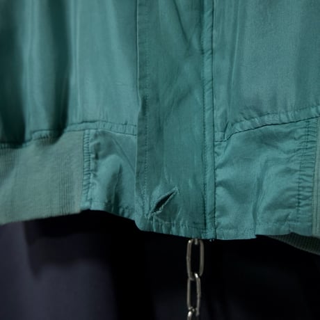 90s HARRY KAYN Smoky Emerald Silk MA-1 type Box silhouette Bomber Jacket