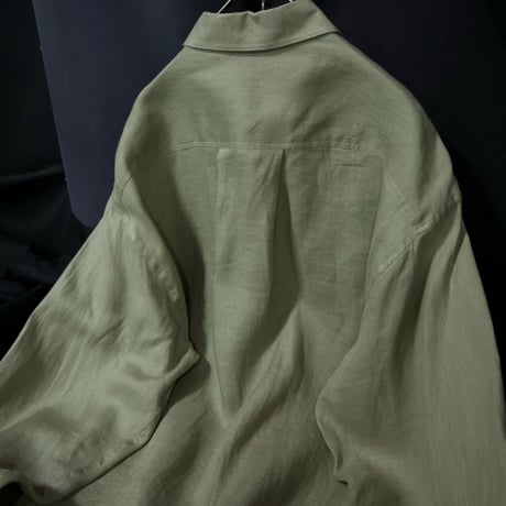 90s MONDO Italy made Linen 100% Fly Front Light Sage Green Design L/S Shirts