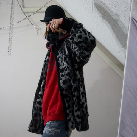 80s J.M Joss Leopard Patterns Oversized Mohair Cardigan