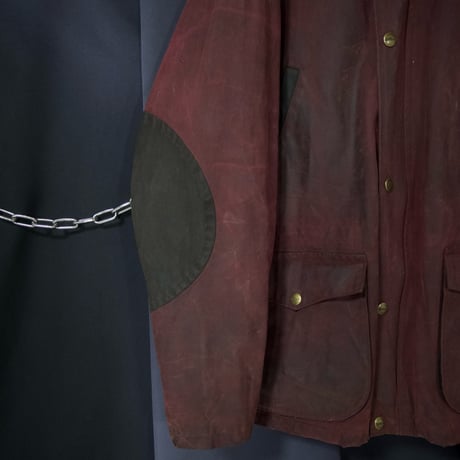 80s~90s KOOLAH Canada made BEDALE type Leather Collar Elbow Patch 2tone Switching Oiled Jacket