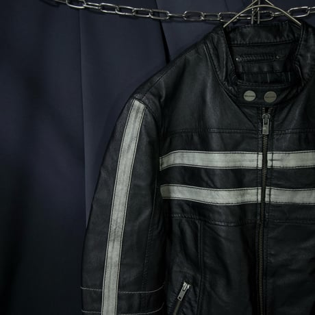 WILSONS LEATHER Biker/Racing type Side&Center Line Leather Single Riders Jacket
