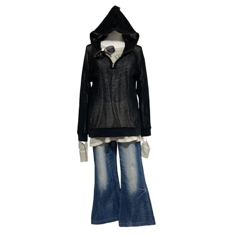 SCHLUSSEL Half Zip Net Hoodie シュリセル ハーフジップ フィッシュネット パーカー