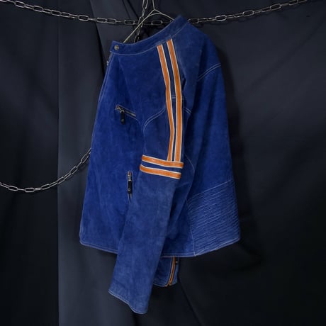 80s~90s Wilsons Leather FadeAging Blue×Orange Pig Suede Leather Oversized SingleRiders Jacket