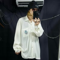 90s~00s RENOWN Japan made Triacetate Pleats Gauze Emblem Embroidery L/S Shirts