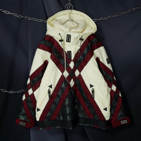 90s NICOLE SPORTS Deadstock Jacquard Switched Pudding Nylon Snowboard Jacket/Half Zip Anorak Hoodie