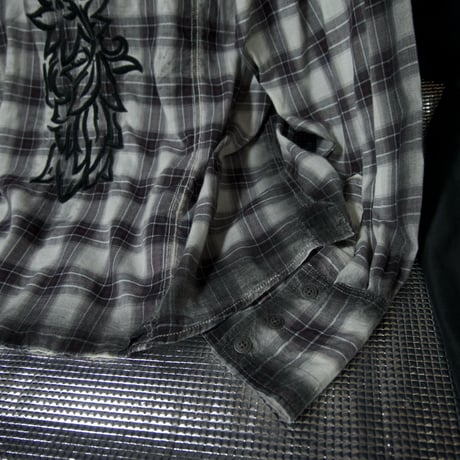 Roar Flowers&Cross Embroidery L/S Cotton Check Western Shirts