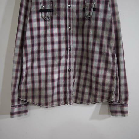USED 00s taste Ombre Check Tribal Design L/S Western Shirts