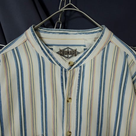 COURAGE Multi Color Chalk Stripes Stand Collar Oversized L/S Shirts