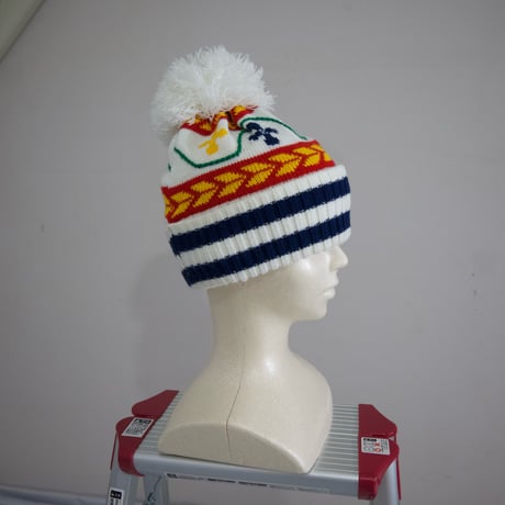 USED Cross Design Acrylic BonBon Knit Cap