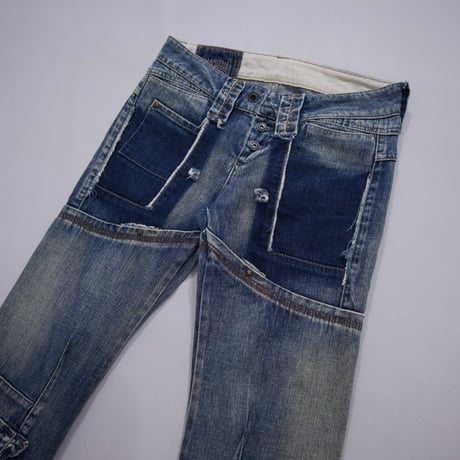 Marithe Francois Girbaud Switching Seam Cargo Pocket Design Flare Denim