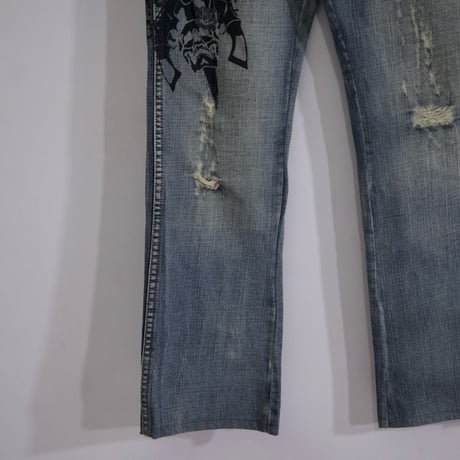 Semanticdesign Skull,Dragon,Tribal BootsCut Crush Denim