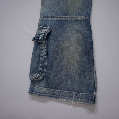 Marithe Francois Girbaud Switching Seam Cargo Pocket Design Flare Denim
