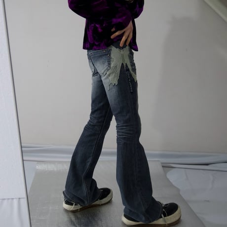COOLA LowRise Lace Design Flare Denim Pants