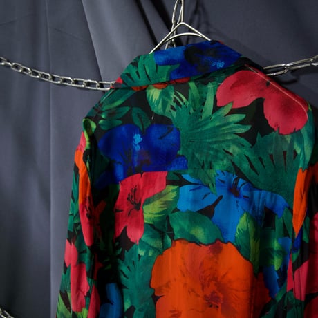 CHICO’s Flowers Full Graphics Sheer Silk100% Open Collar L/S Shirts