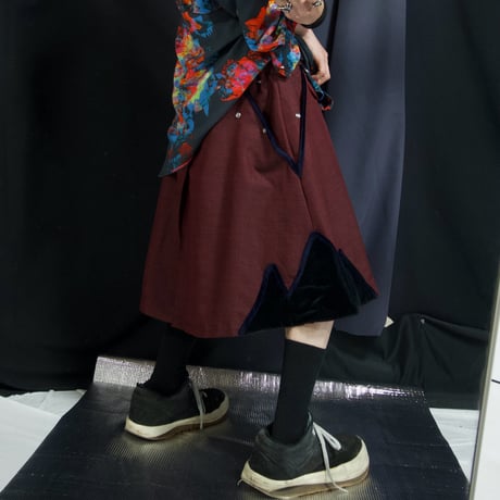 90s TAKUYA ANGEL Velour Switched Wide Pleats Iridesent Medium Flare Skirt
