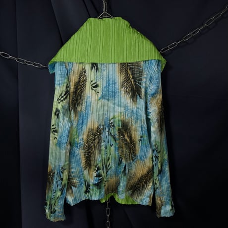 90s Julialane Reversible Hawaiian Graphic High Neck Sailor Collar Full Zip Pleats Shirts Jacket