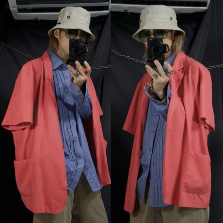 90s SAG HARBOR Choral Pink Rayon Blend S/S Tailored Shirts Jacket