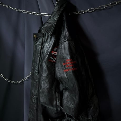 90s John Blair Racing Team&Company Logo Embroidery TSUGIHAGI Leather Sports Jacket