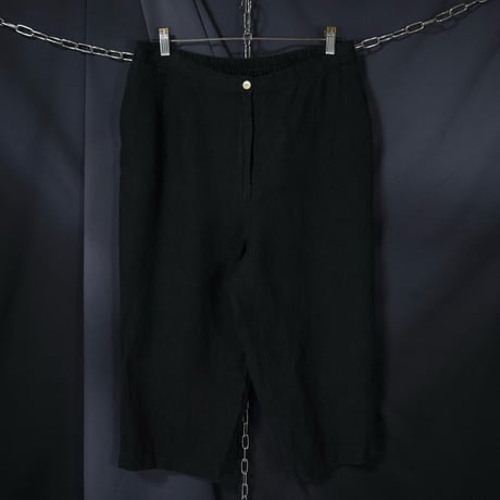 90s HARVE BENARD Black Linen Two-Darts Wide Tapered Cropped Slacks/Easy Pants