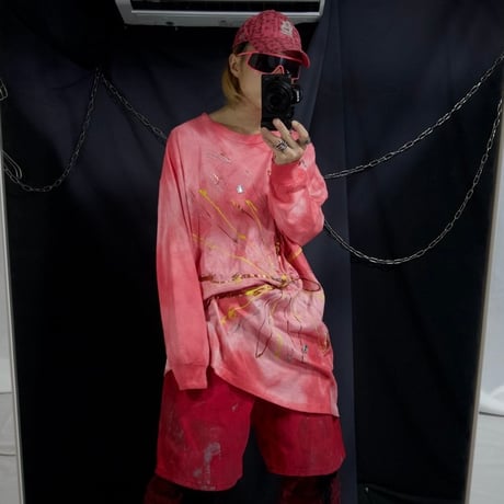 90s USA made Anvil Radial Splatter 3D Painting Tie Dye Long Length L/S Tee Dress
