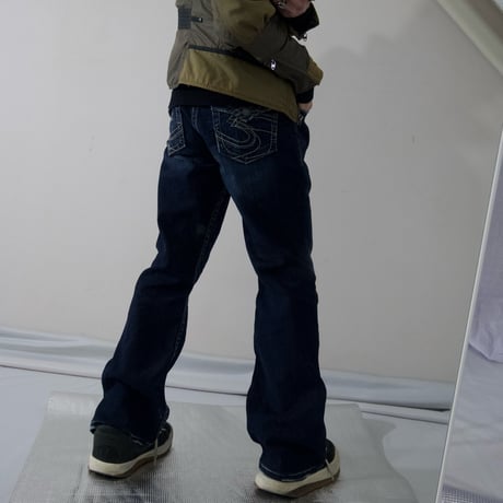 Deadstock Silver JEANS Washing&Damage Embroidery Flare Denim
